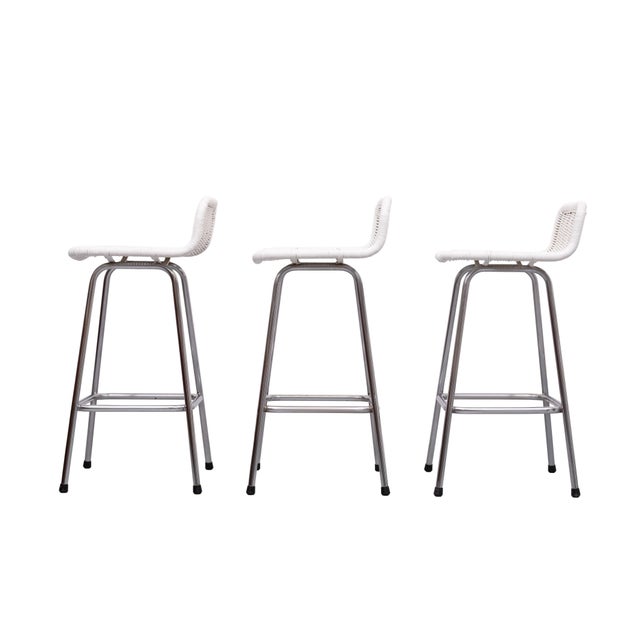 Mid-Century Modern Rattan Bar Stools from Rohé Noordwolde, Netherlands, 1960s, Set of 3 For Sale - Image 3 of 10