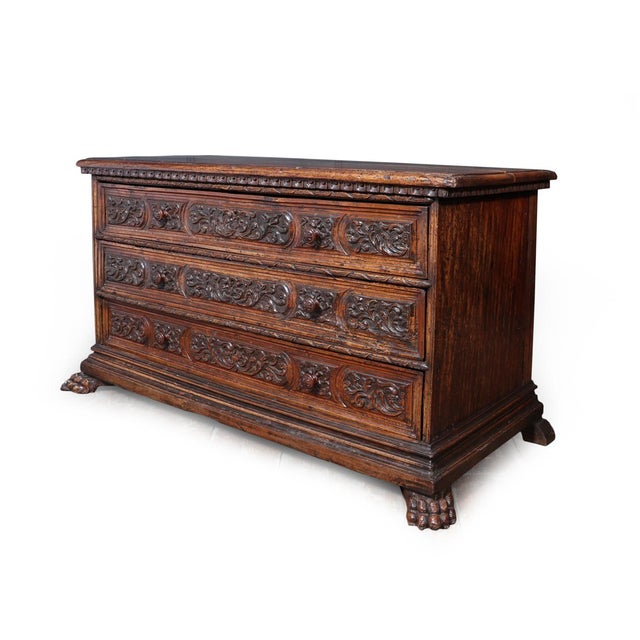 Early 17th Century Italian Walnut Cassettone, 1640s, in Worn conditions. Designed before 1890