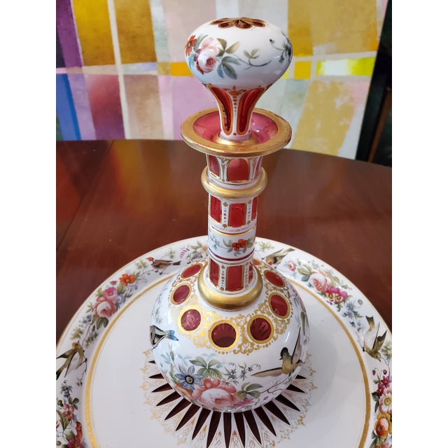 Antique Bohemian Glass Moser Ruby Bottle With Tray For Sale - Image 12 of 12