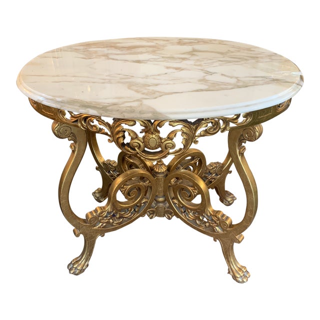 Rococo Carved Gilt Wood and Marble Console Table For Sale