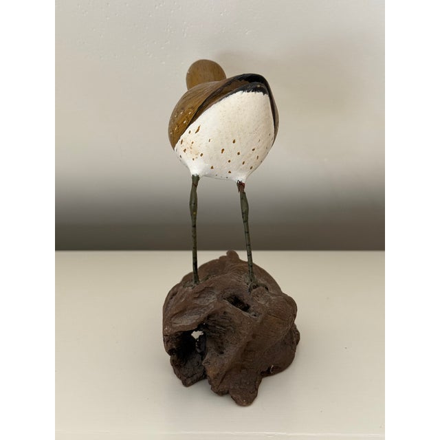 Brown Vintage Hand Carved Sandpiper Shorebird Gus Mirando Nantucket Artist For Sale - Image 8 of 14