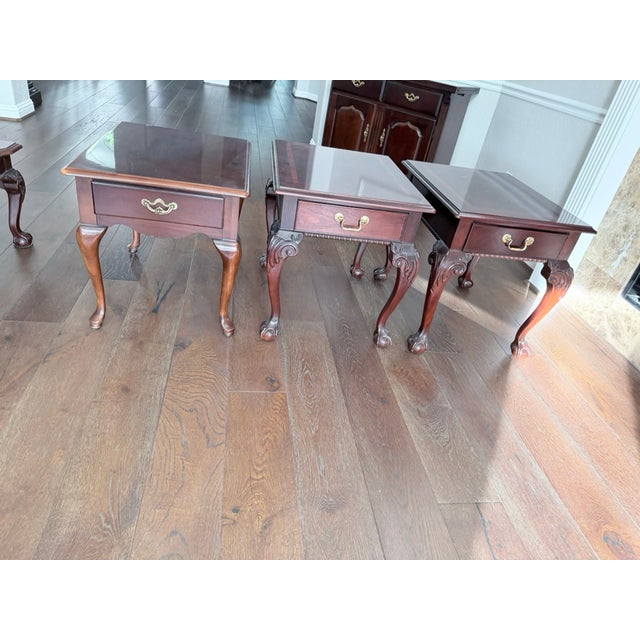 Late 20th Century Late 20th Century Set of Chippendale Mahogany Square Side Tables With Drawer For Sale - Image 5 of 6