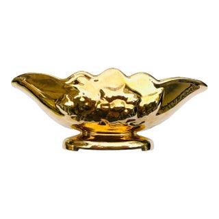 Mid-Century Hull Art Magnolia Design Console Bowl – 22kt Warranted Weeping Gold For Sale