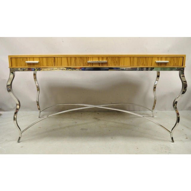 Century Furniture Modern Chrome and Zebra Wood Metal Base Desk Table 849-761 For Sale - Image 12 of 12