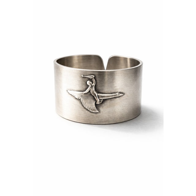 Vintage Swedish Alpaca Napkin Ring with Child and Goose Motif by Gab, 1960s For Sale - Image 6 of 7