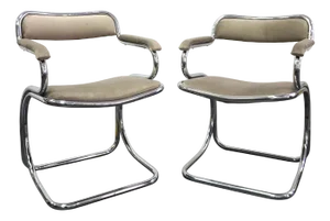 Set of Curved Chromed Steel Chairs, 1970s