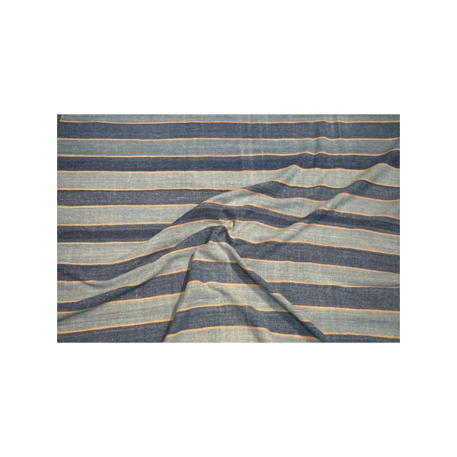 1950s Vintage Dhurrie Rug in Bluewith Stripes, From Rug & Kilim For Sale - Image 5 of 5