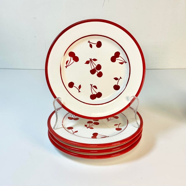 Vintage Art Deco Boho Chic Cherries Jubilee Luncheon Plates & Bowls - Set of 8 For Sale - Image 6 of 12