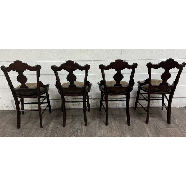 Brown Antique Victorian Eastlake Style Walnut Dining Arm Chairs - Set of 4 For Sale - Image 8 of 14