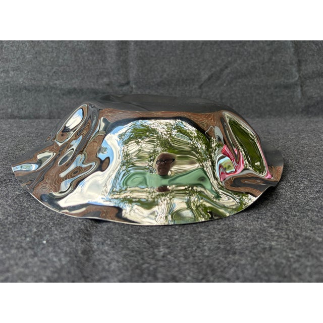 Vintage Alessi Crumpled Stainless Fruit Bread Bowl For Sale - Image 9 of 15