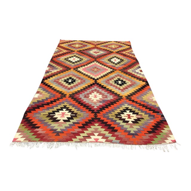 Bohemian Vintage Turkish Kilim -75.5" X 130" For Sale