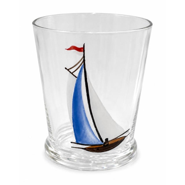 Nautical Vintage Set 6 Hand Painted Sailboat Shot Glasses Nautical Barware For Sale - Image 3 of 8