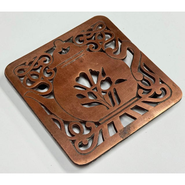 Farmhouse Vintage Copper Tea Kettle Motif Trivet For Sale - Image 3 of 4