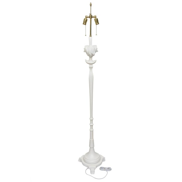 Modern Vintage Sirmos Rams Head White Painted Wood and Original Brass Fittings Floor Lamp Restored For Sale - Image 3 of 13