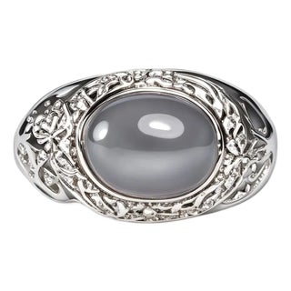 Late 20th Century Size 6.5 18K White Gold Hidalgo Diamond Chalcedony Grey Leopard Enamel Ring For Sale