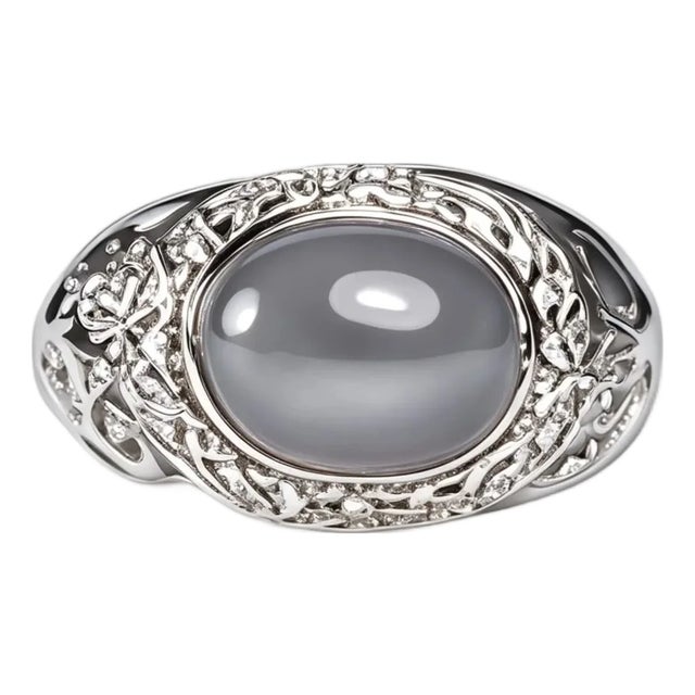Late 20th Century Size 6.5 18K White Gold Hidalgo Diamond Chalcedony Grey Leopard Enamel Ring For Sale