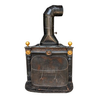 Antique Portland Stove Foundry No 76 Cast Iron Franklin Fireplace Georgetown DC For Sale