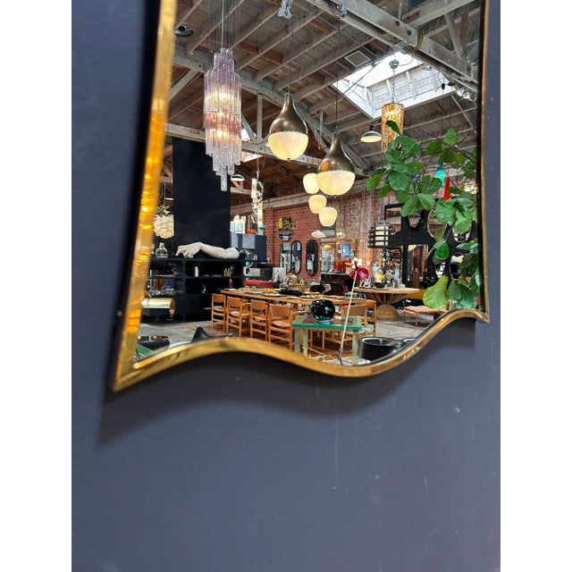 Metal Vintage Italian Sculptural Brass Wall Mirror Italy 1970s For Sale - Image 7 of 7