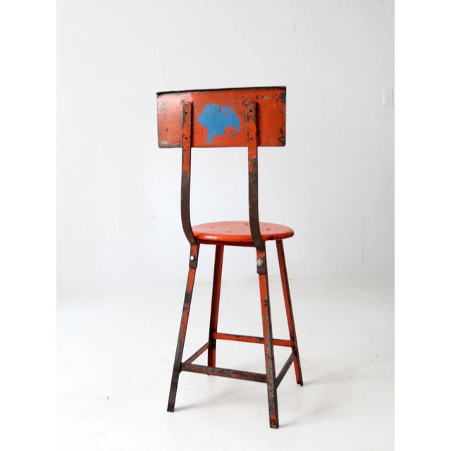 Wood Vintage Orange Industrial Stool For Sale - Image 7 of 8