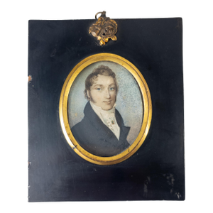 19th Century American Miniature Watercolor Portrait of a Fancy Gentleman