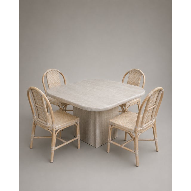 Minimalist Postmodern "Teardrop" Travertine Marble Dining Table Fluted Carved Base (Italy) For Sale In Naples, FL - Image 6 of 16