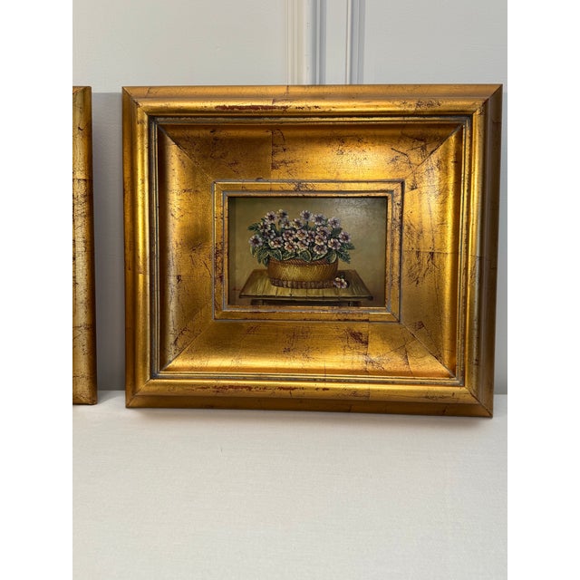 Realism Vintage French Country Traditional Realism Floral Still Life Framed Original Oil Paintings, a Pair For Sale - Image 3 of 12