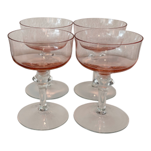 Mid 20th Century Tiffin-Franciscan Styled Wistaria Pink Stem Champagne Coupe Glasses - Set of 4