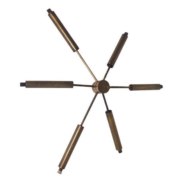 Italian Brass Ceiling Light with Six Rays, 1950 For Sale