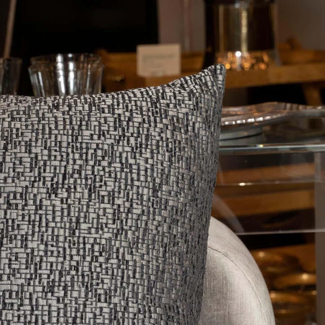 Modern Modernist Pillows with Rectilinear Print in Charcoal and Slate Gray - a Pair For Sale - Image 3 of 8