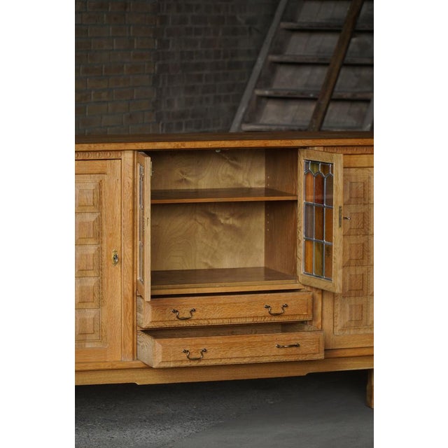 Danish Oak Sideboard with Leaded Glass Doors by Henning Kjærnulf, Denmark, 1960s For Sale - Image 10 of 18