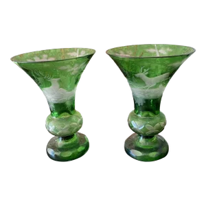 Pair of 1960s Green Glass Vases