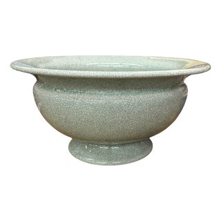Fine Crackle Glazed Green Ceramic Bowl For Sale