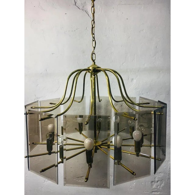 1970s Vintage Copper Chandelier with Smoke Colored Glass Panels, 1970s For Sale - Image 5 of 5
