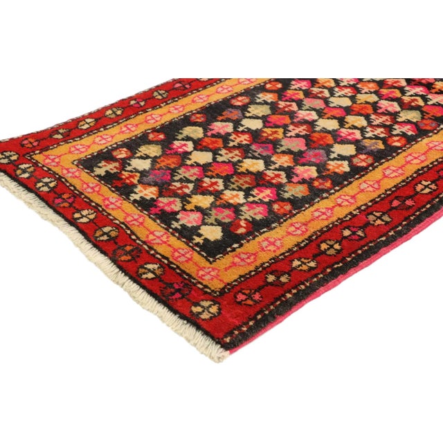 76132 Vintage Persian Hamadan Accent Rug with Tribal Style 01’10 x 03’00 From Esmaili Rugs Collection. Bright and dynamic,...