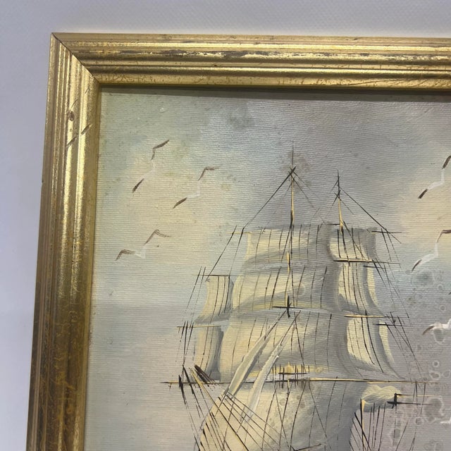 Late 19th Century Antique Oil on Canvas Ship at Sea in Antique Gilt Frame For Sale - Image 5 of 7