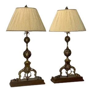 19th Century French Gothic Revival Andirons Mounted as Table Lamps - a Pair