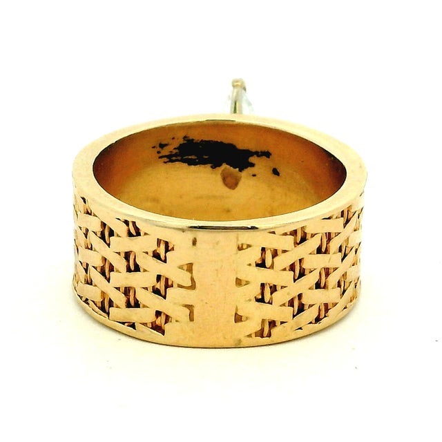 1970s FJG 14k Gold Basket-Weave Ring With Marquise Diamond, Size 5 For Sale In Miami - Image 6 of 14