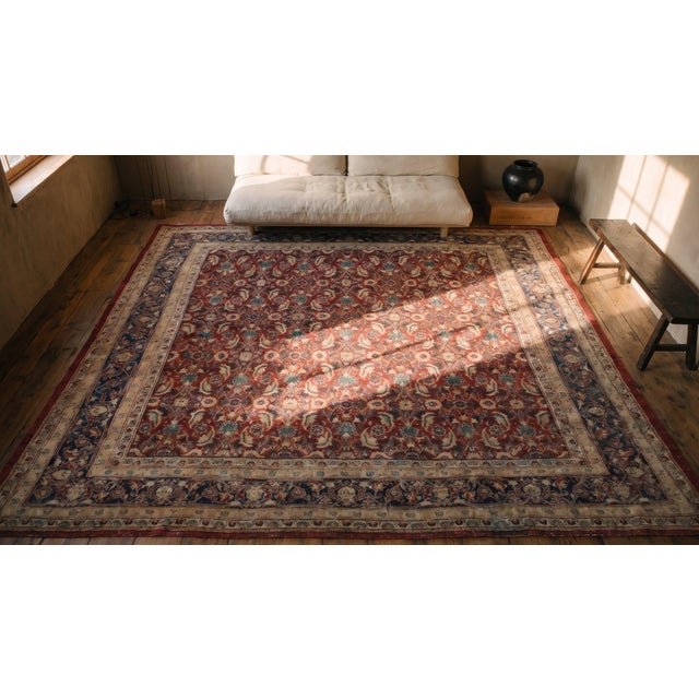 Red Fantastic Red and Blue Color With Great Palmette Antique Agra Rug For Sale - Image 8 of 8