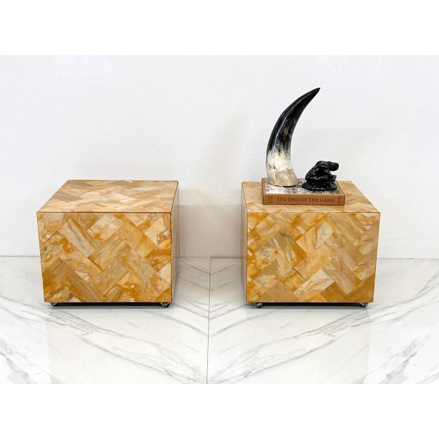 1970s 1970's Herringbone Onyx Pedestal Cocktail Tables, a Pair For Sale - Image 5 of 11