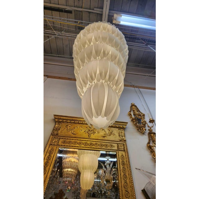 Mid 20th Century Tiered Frosted Glass Chandelier For Sale - Image 4 of 8