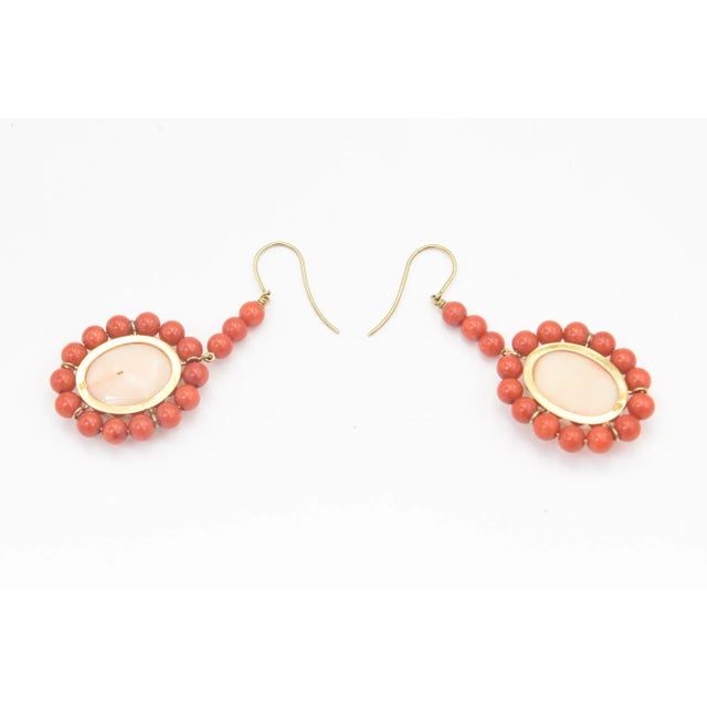 Late 20th Century Late 20th Century Orange and Pink Angel Skin Coral Dangling Drop Gold Earrings - 2 Pieces For Sale - Image 5 of 10