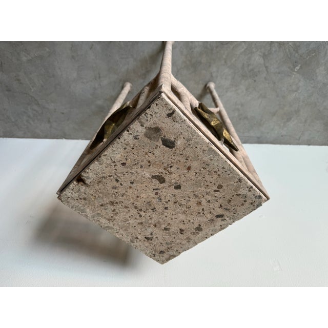 Beige Vintage Organic Modern Wrought Iron and Stone Top Pedestal / Plant Stand For Sale - Image 8 of 12