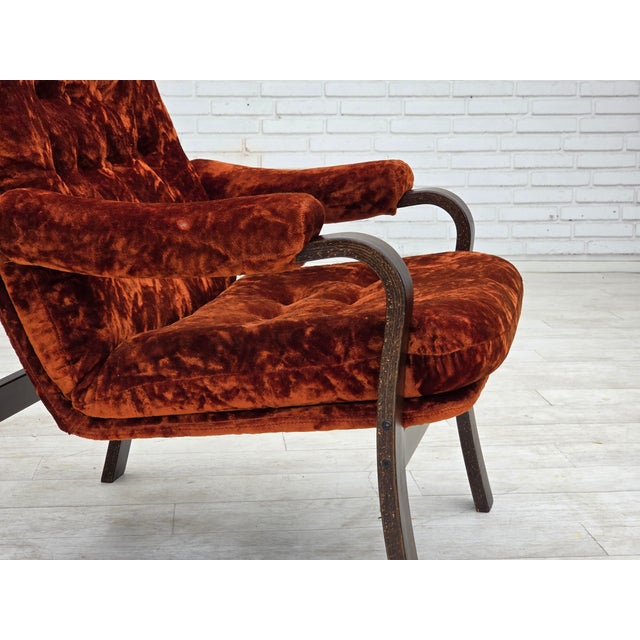 Mid-Century Modern Danish Lounge Chair in Velour and Bent Oak, 1970s For Sale - Image 3 of 18