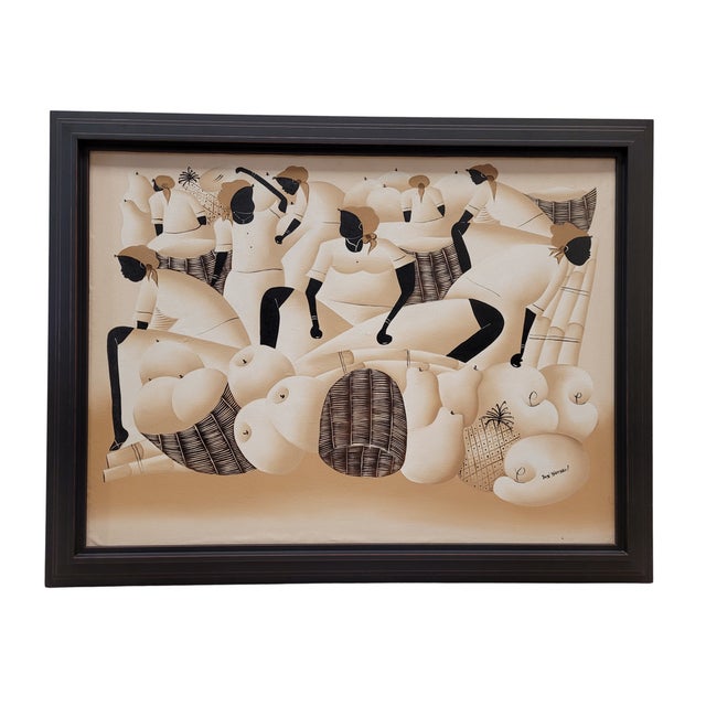 Great work done in oil on canvas. It represents a group of dark-skinned women carrying baskets with fruits. What is...