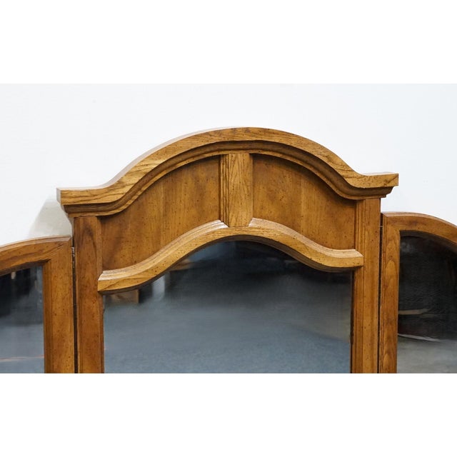 Late 20th Century Bassett Furniture Solid Oak Traditional American Colonial Revival 56" Tri-View Mirror 2085-246 For Sale - Image 5 of 8