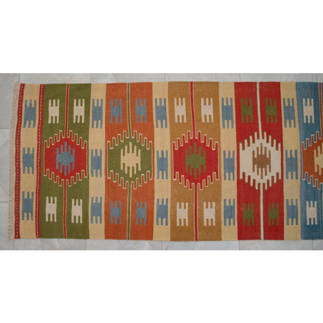 Textile Vintage Turkish Hand Woven Kilim Rug. Flat Weave Hallway Rug Kitchen Decor - 2′9″ × 9′11″ For Sale - Image 7 of 14