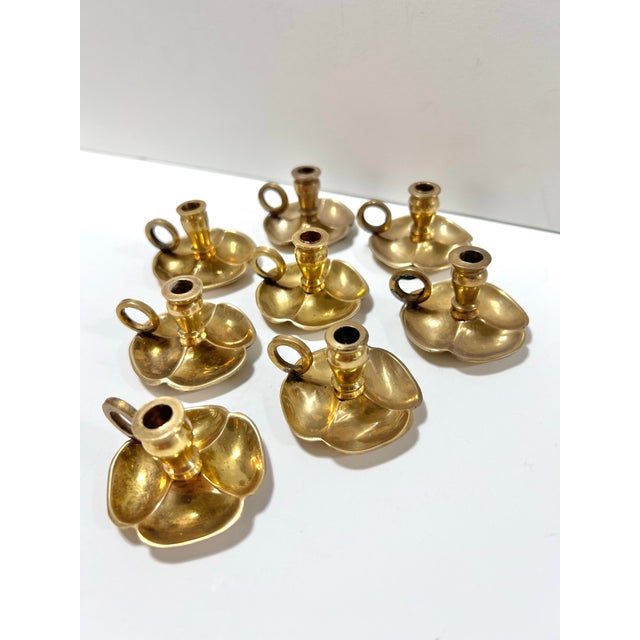 English 1980s Mini Brass Place Setting Candle Holders - Set of 8 For Sale - Image 3 of 8