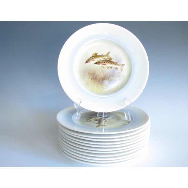 1930s Royal Doulton Hand Painted Freshwater Fish Dinner Plates Made in