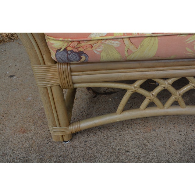 Wood Vintage Lane Venture Tan Bamboo / Rattan Loveseat Settee W/ Orange / Monkey Cushions For Sale - Image 7 of 18