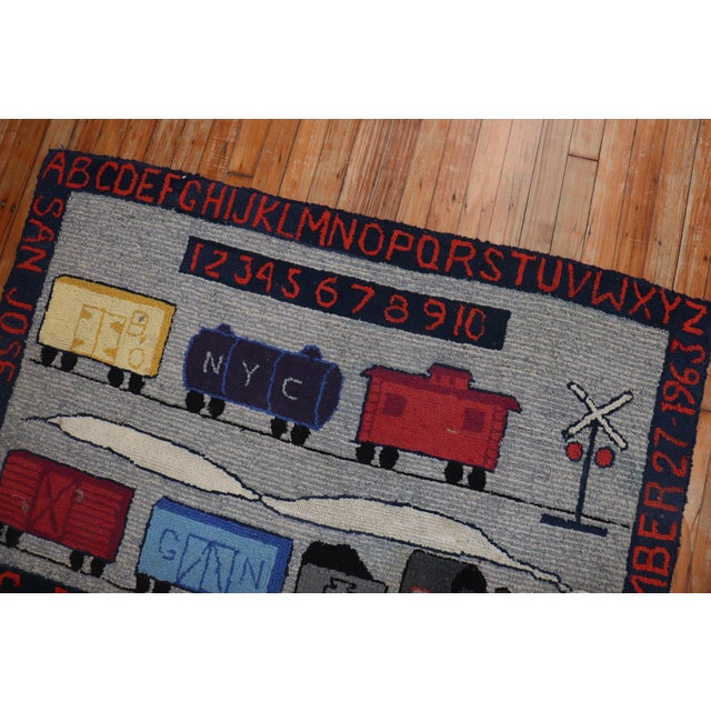 American 20th Century Zabihi Collection Choo Choo Train American Hooked Pictorial Rug - 2'10" x 4'4" For Sale - Image 3 of 9